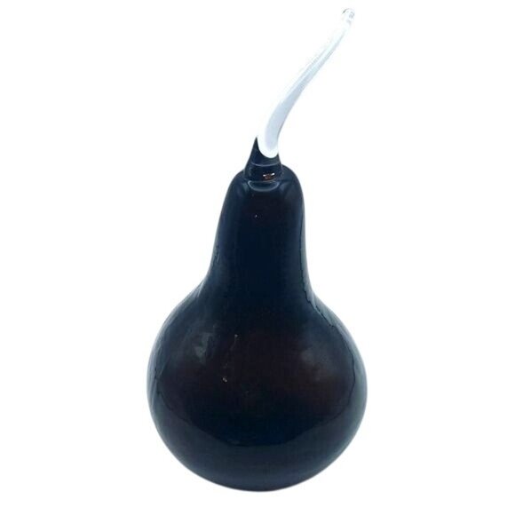 Handblown Glass Gourd Dark Purple Amethyst Clear Stem Studio Art - Picture 3 of 5